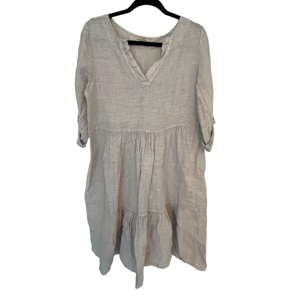 Francesca Bettini 100% Linen Made in Italy Tiered Dress Women’s Small Beige Gray